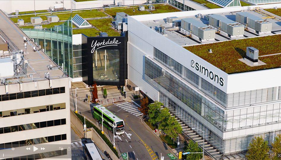 Yorkdale Shopping Centre exterior with rooftop gardens and main entrance
